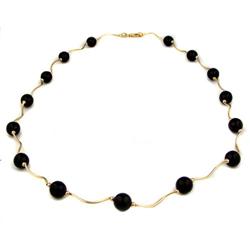 14KY Gold Natural Black Onyx One Strand Necklac