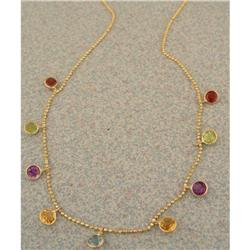 14K Yellow Gold Multi-Gemstone Dangling Necklace