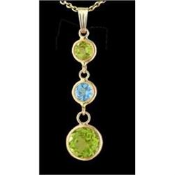 14KY Gold Peridot/ Blue Topaz Drop Pendant