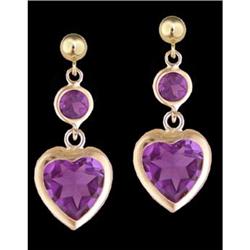 14KY Gold Lovely Amethyst Heart Drop Earrings