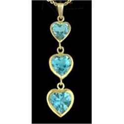 14K Yellow Gold Blue Topaz Triple Heart Pendant