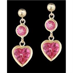 14KY Gold Lovely Pink Topaz Heart Drop Earrings