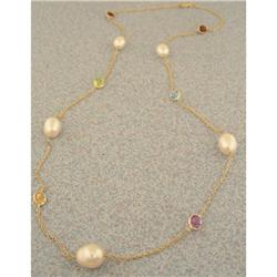 14k Yellow Gold Multi-Gemstones/Pearl Necklace