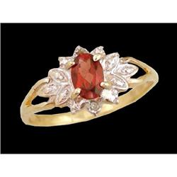 10KY Gold Dainty Garnet/Diamond Ring