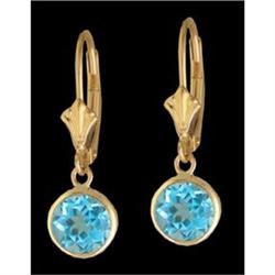 14KY Gold Blue Topaz Dangling Earrings