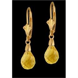 14KY Gold 1.93ct Citine Gemstone Pear Drop Ear