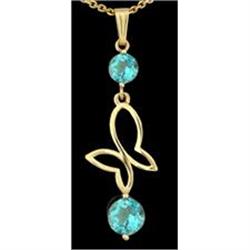 14KY Gold Genuine Blue Topaz Butterfly Pendant
