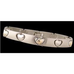 14KY Gold Hearts /Stainless Steel Stretch Bracelet