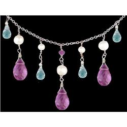14KW Gold Genuine Amethyst, Blue topaz /Pearl N