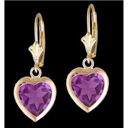 14KY Gold Heart Shaped Amethyst Dangling Earrings