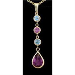 14KY Gold Natural Amethyst /Blue Topaz Pear Drop Pendan