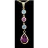 Image 1 : 14KY Gold Natural Amethyst /Blue Topaz Pear Drop Pendan