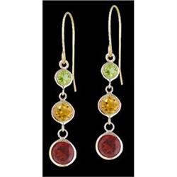 14k Yellow Gold Triple Multi Color Earrings