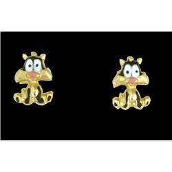 14KY Gold Warner Brother's Enamel Screw Back Ea