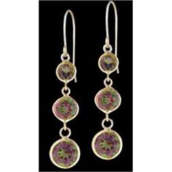 14KY Gold Triple Drop Genuine Mystic Topaz Earrings