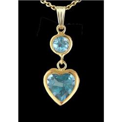 14KY Gold Heart Drop Blue Topaz Pendant