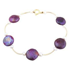 14KY Gold Natural Freshwater Coin Pearl Bracel