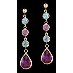 14KY Gold Natural Amethyst /Blue Topaz Pear Drop Earrin
