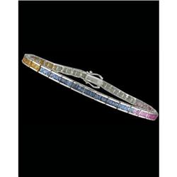 14KW Gold 6.00ct Rainbow Genuine Sapphire Brac