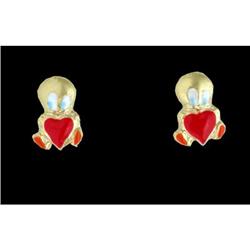 14KY Gold Enamel Warner Brother's Screw Back E