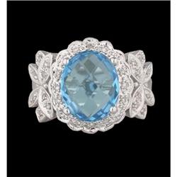 14KW Gold 4.90ct Blue Topaz/Diamond Ring