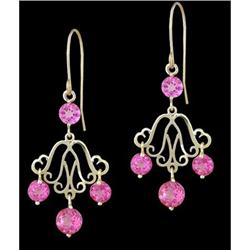 14KY Gold 3.54 Pink Topaz Dangling Earrings