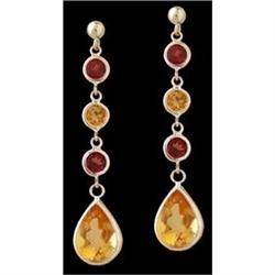 14KY Gold Natural Citrine/Garnet Pear Drop Earrings