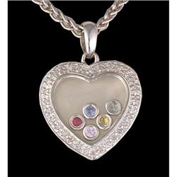 14KW Gold Floating Diamond/Multi Sapphire Hear