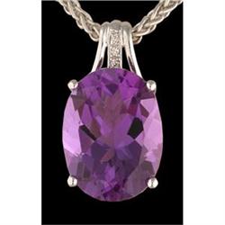 18KW Gold 8.50ct. Amethyst / Diamond Pendant