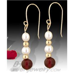 14KY Gold Genuine Garnet/Natural Pearl Earrings