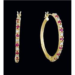 10KY Gold Dangling .75ct Ruby / Diamond Hoop E