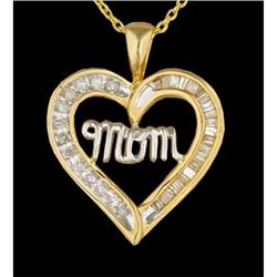 10KY Gold Lovely... 'MOM' Heart Diamond Pendan