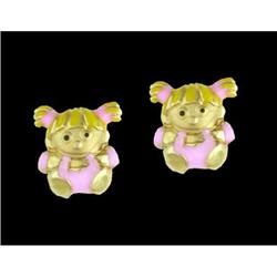14KY Gold (not plated) Doll Enamel Earrings