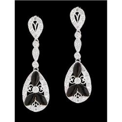 14KW Gold Black Onyx/Diamond Dangling Earrings