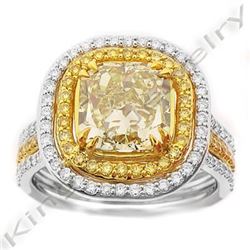 Natural 3.94 CTW Canary Yellow Diamond Engagement Ring 18KT Two-tone