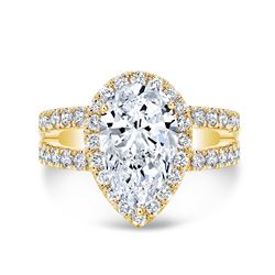 Natural 3.92 CTW Pear Cut Split Shank Diamond Engagement Ring 18KT Yellow Gold