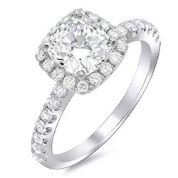 Natural 2.22 CTW Halo Cushion Cut Diamond Engagement Ring 18KT White Gold