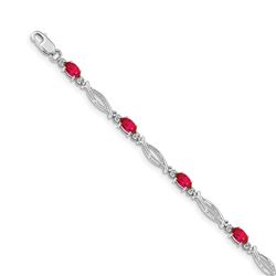 14k White Gold Diamond and Ruby Fancy Link Bracelet - 7 in.