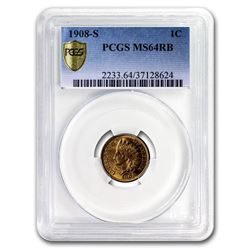 1908-S Indian Head Cent MS-64 PCGS (Red/Brown)