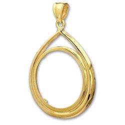 14K Gold Prong Tear Drop Coin Bezel - 32.7 mm