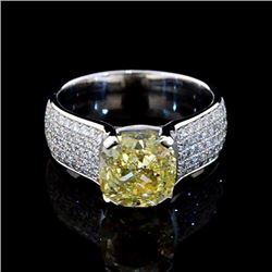 Natural 5.52 CTW Cushion Cut Canary Yellow Diamond Ring 14KT Two-tone