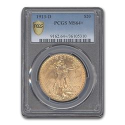 1913-D $20 Saint-Gaudens Gold Double Eagle MS-64+ PCGS