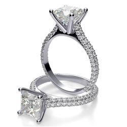 Natural 2.77 CTW Princess Cut Two Row Round Diamond Engagement Ring 14KT White Gold