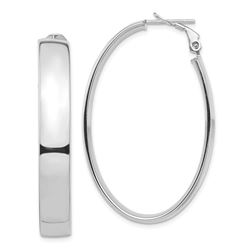 14k White Gold Omega Back Oval Hoop Earrings - 7x27 mm