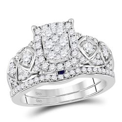 14kt White Gold Round Diamond Bridal Wedding Ring Band Set 1 Cttw