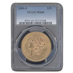 1880-S $20 Liberty Gold Double Eagle MS-60 PCGS
