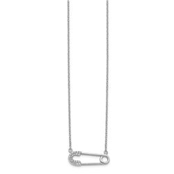 14k White Gold Diamond Safety Pin Necklace - 18 in.