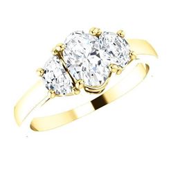 Natural 2.02 CTW Oval Cut & Half Moons 3-Stone Diamond Ring 18KT Yellow Gold
