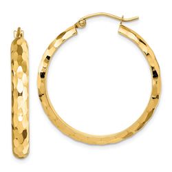14k Yellow Gold Diamond-cut Textured Hoop Earrings