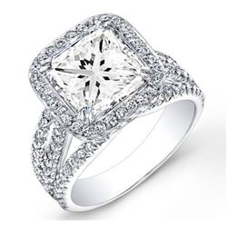 Natural 2.82 CTW Halo Princess Cut & Micro Pave Diamond Engagement Ring 18KT White Gold